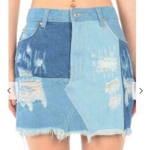 Equinox Denim Patchwork Mini Skirt